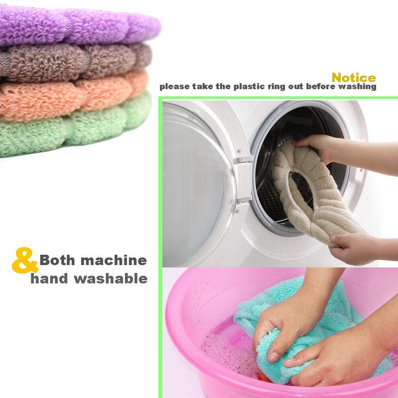 Renashed 4 Pcs Soft Toilet Seat Cover Pad Thicker Washable Cloth Different Colors - Image 4